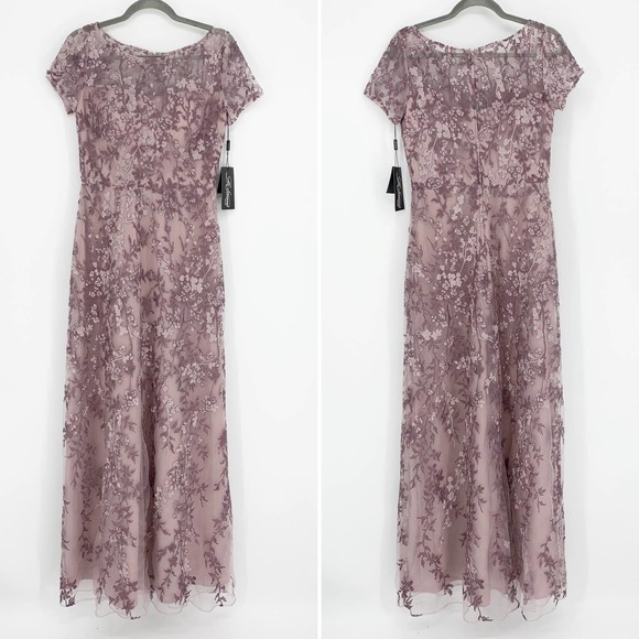 La Femme | Dusty Lilac Lace Column Beaded Gown, Sz 6 - Picture 2 of 12